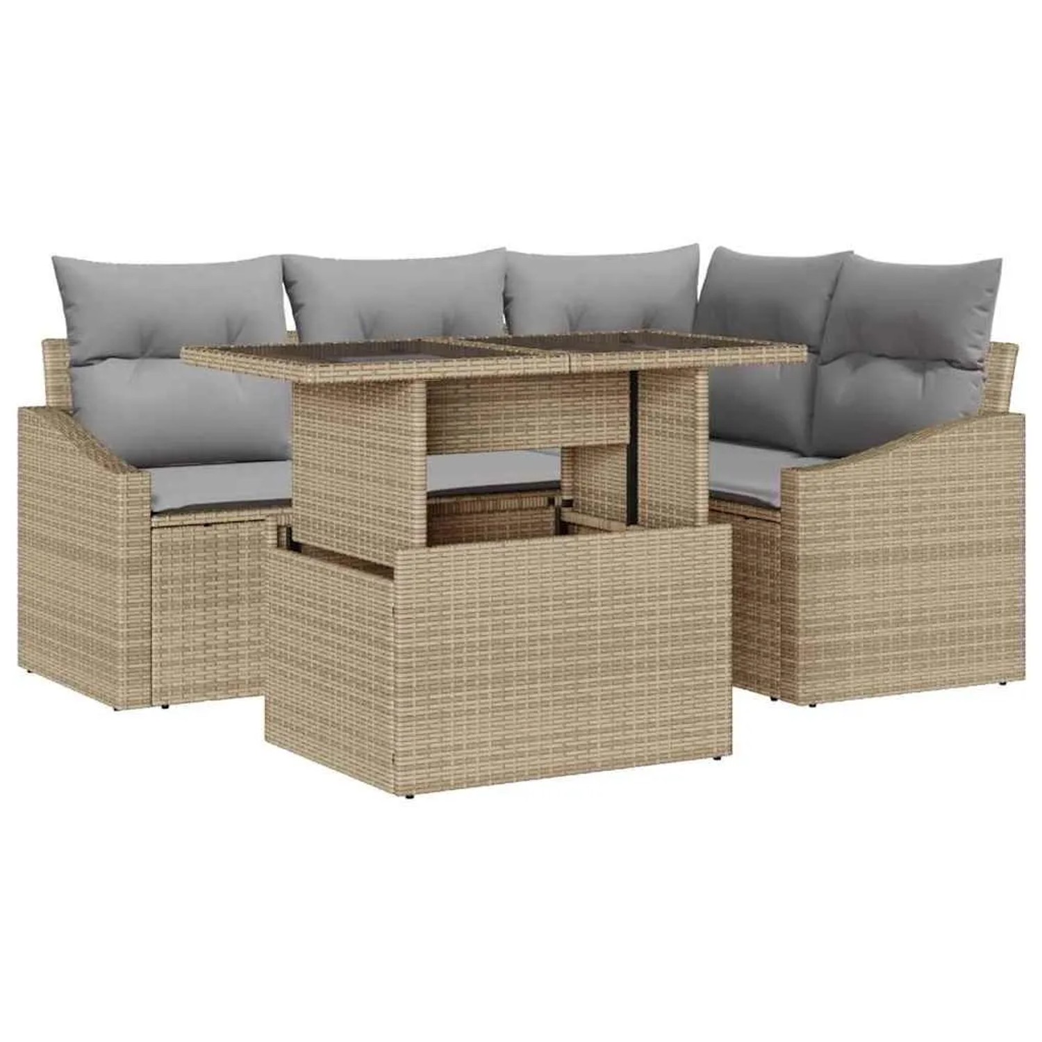 vidaXL Gartensofa-set mit Kissen 5-Tlg Beige und Hellgrau Poly-Rattan 3348996