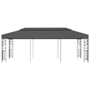 Anthrazitfarbener vidaXL Pavillon 3x6 m mit floralen Details für Garten & Terrasse.