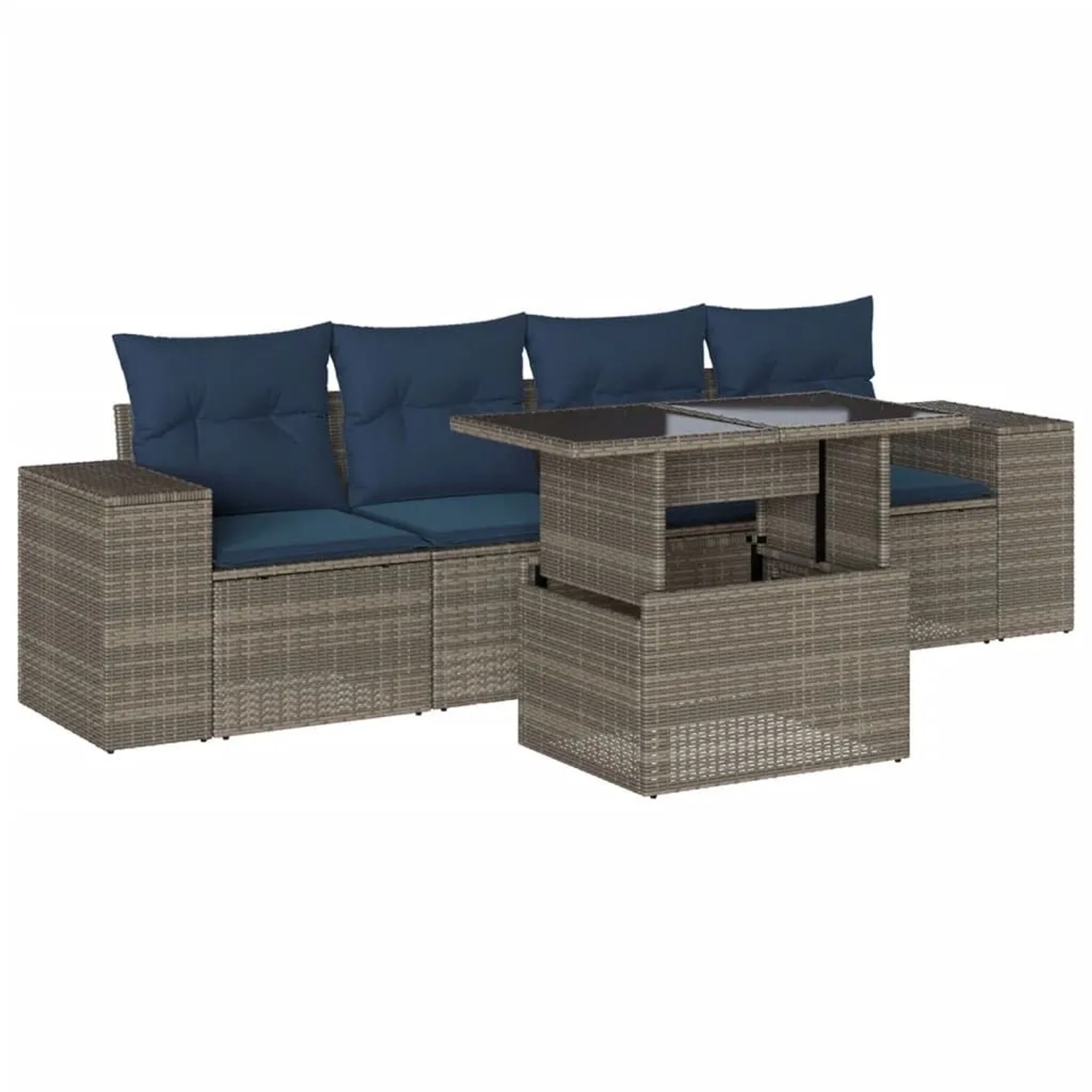 vidaXL 5-Tlg Gartensofa-Set mit Kissen Grau Polyrattan 3268991 günstig online kaufen
