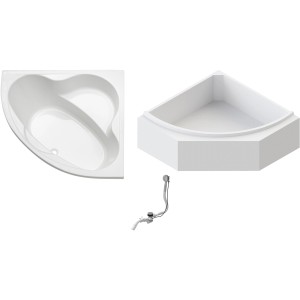 Ottofond Eckwanne-Set, 140x140 cm, Weiß, mit Wannenträger und Ab-Überlaufgarnitur.