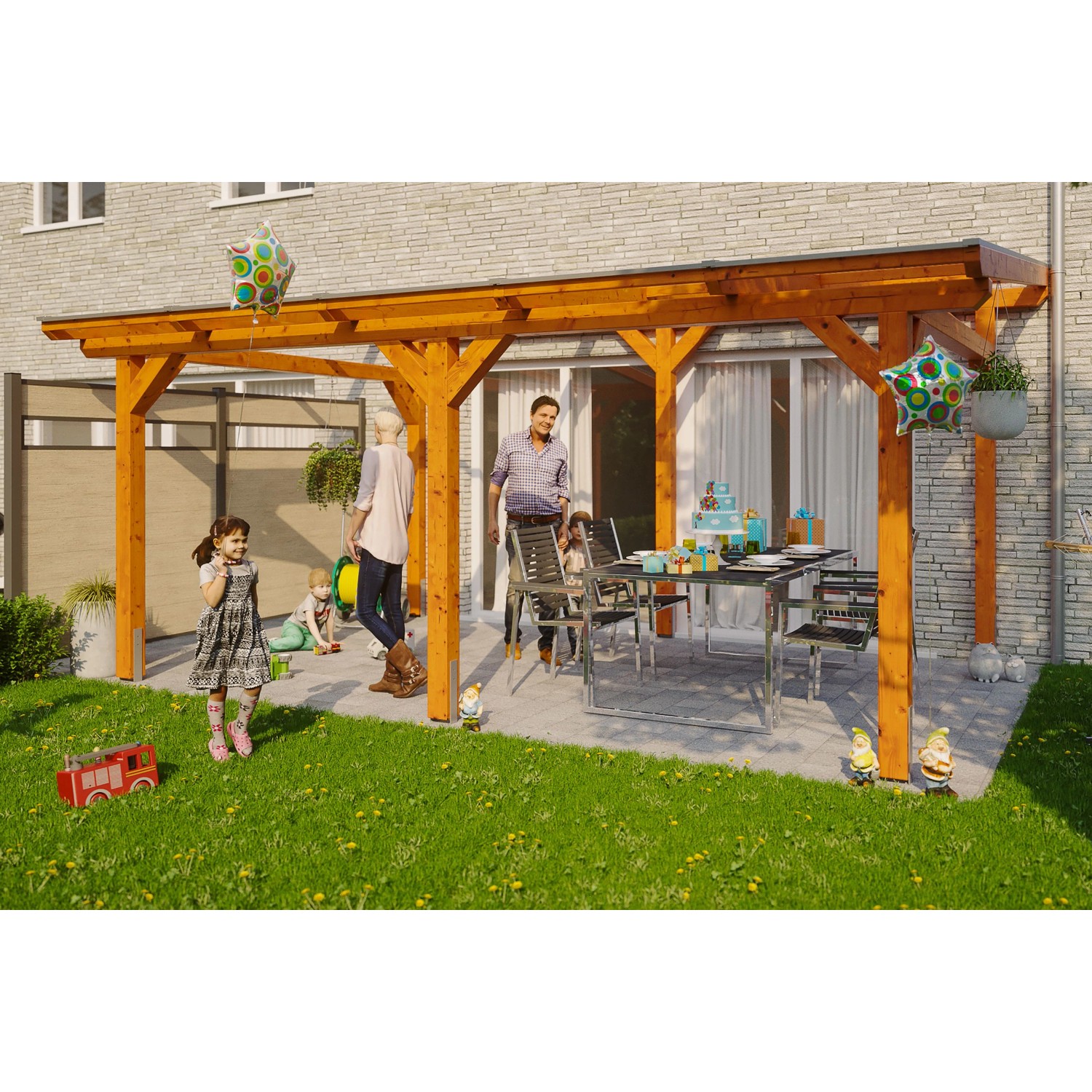 Skan Holz Terrassenüberdachung Siena 541 x 350 cm Leimholz Eiche hell