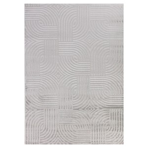 Silberner Ayyildiz Kurzflorteppich Sahara 1112, 120x170 cm, mit geometrischem Muster.