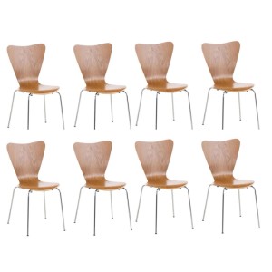 8x CLP Calisto Konferenzstuhl Eiche. Ergonomischer Holzstuhl mit geschwungener Rückenlehne und Chromgestell.