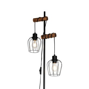 Schwarze QAZQA Stehlampe Stronk mit Holz, 2-flammig für Innenräume.
