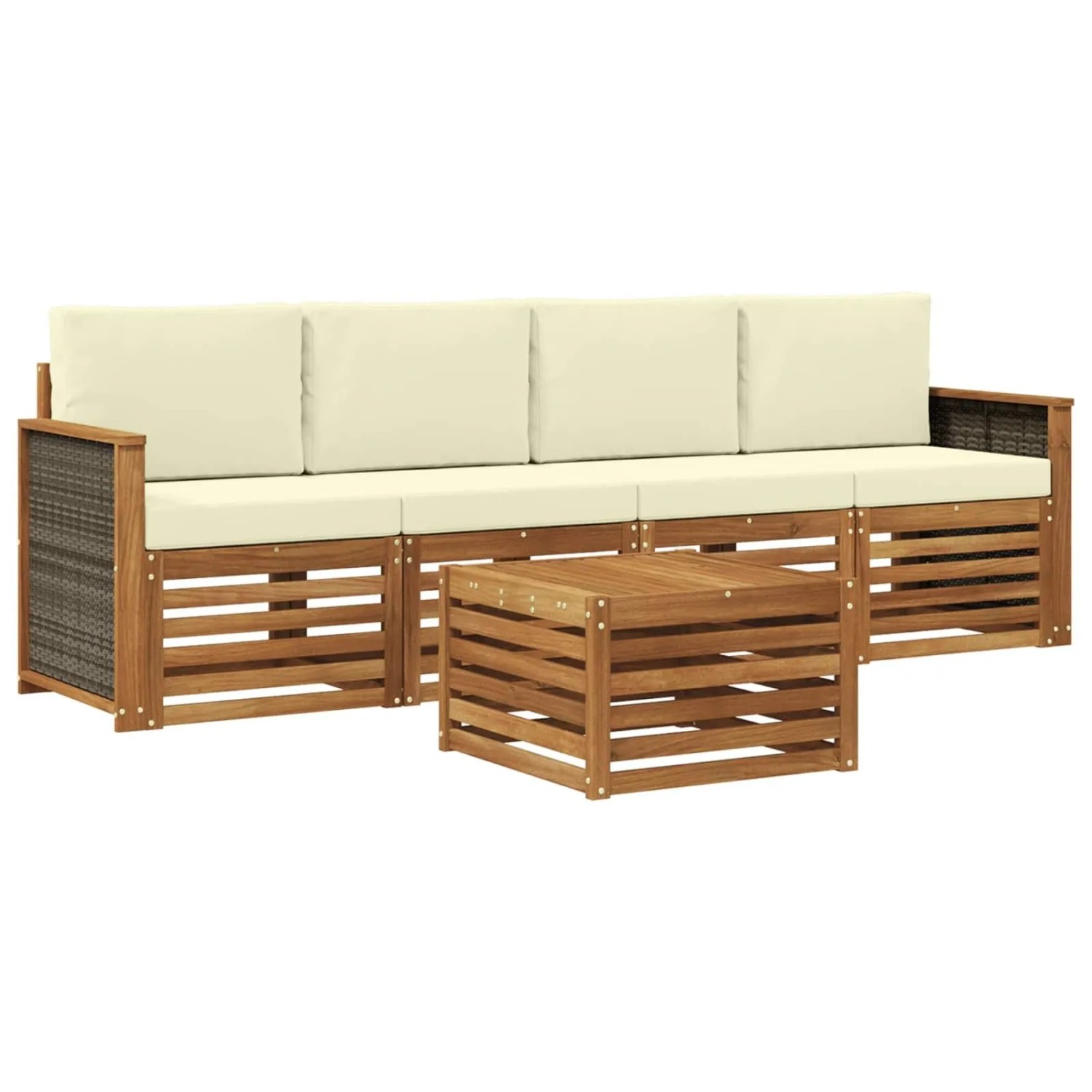 vidaXL Outdoor-Sofagarnitur 5 Stk Natur und Creme Massivholz Akazie 3383986