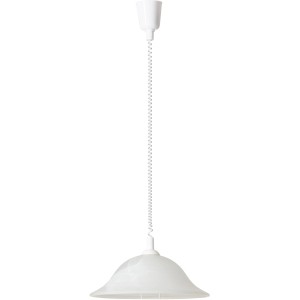 Weiße Brilliant Pendelleuchte Freya mit E27 Fassung und höhenverstellbarem Kabel.