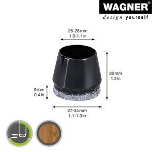 Wagner Kappen EH 0668, schwarz, für Stahlrohrmöbel (Ø 2,5-2,8 cm), 4er-Set.