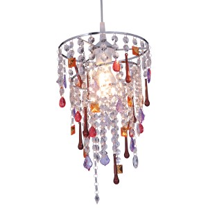 Bunte Näve Pendelleuchte mit Perlensträngen, ideal für farbenfrohe Wohnräume.