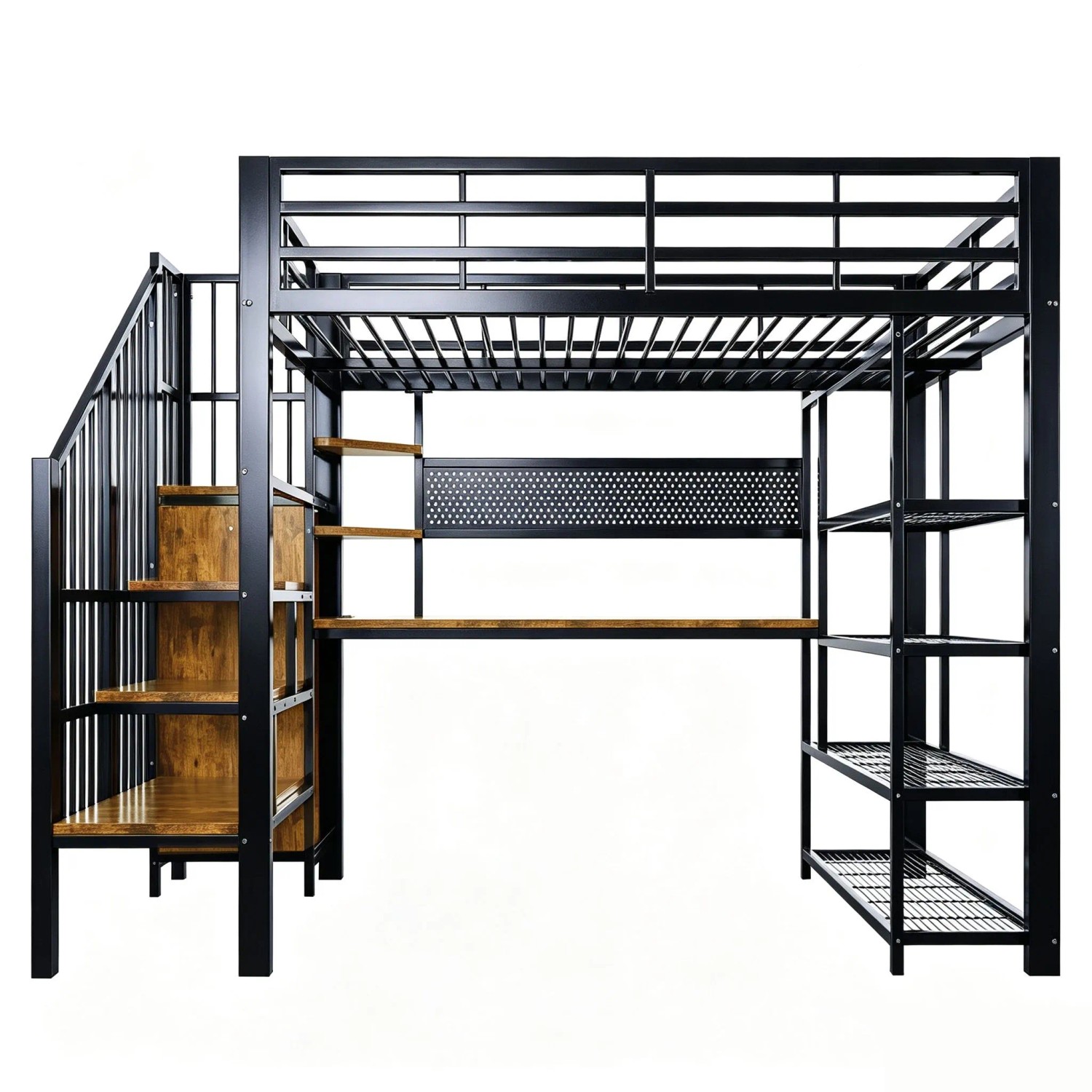 Merax Hochbett 140x200cm Metall Schreibtisch LED Schwarz