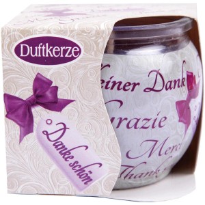 HS Candle Duftkerze "Danke Schön" im Glas, 6er Pack. Dekorativ mit Schleife und Schriftzug.