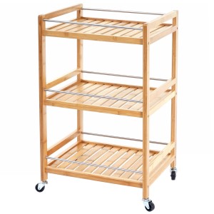 MCW Servierwagen D91 aus Bambus mit 3 Ablagen und Rollen.
