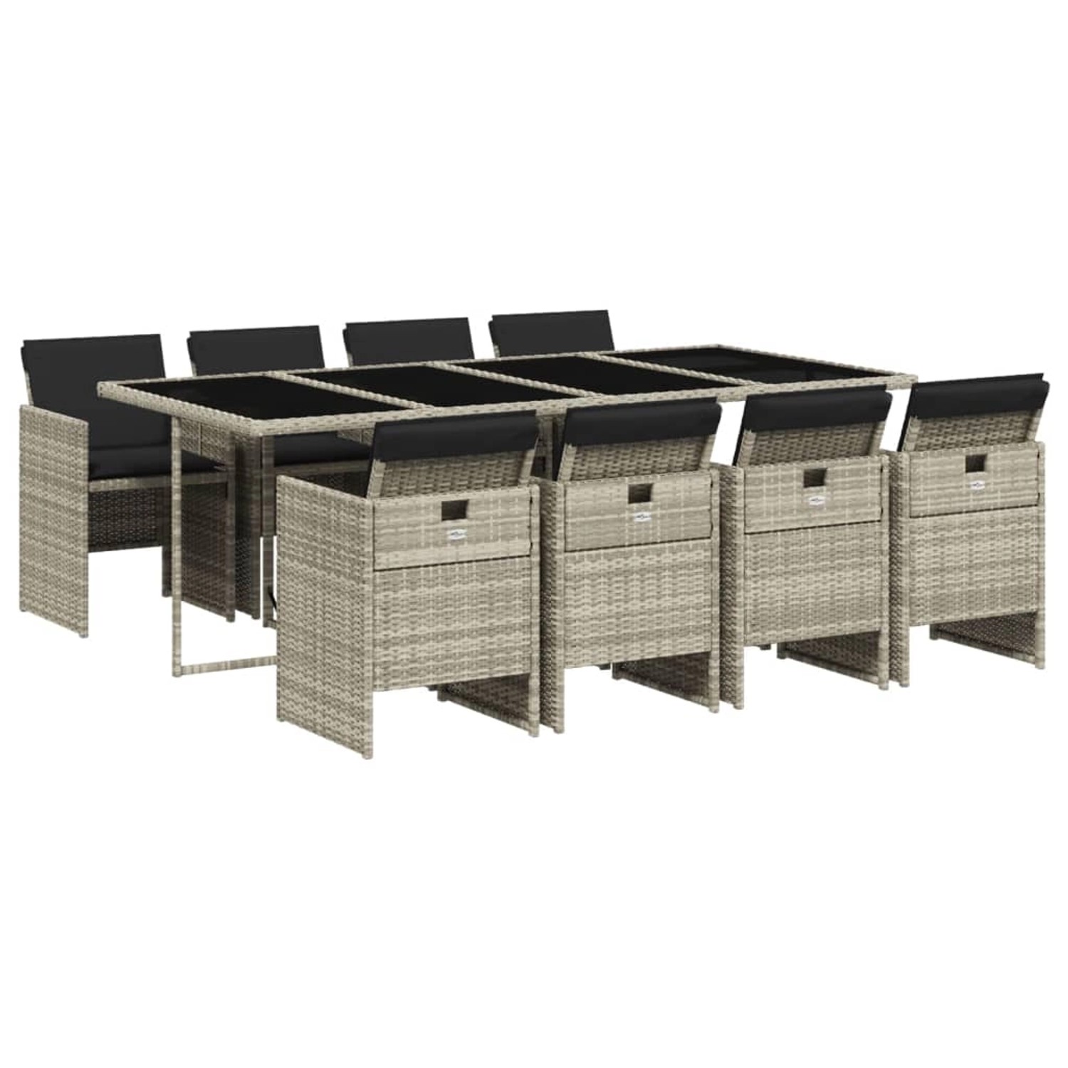 vidaXL 9-Tlg Garten-Essgruppe mit Kissen Hellgrau Poly Rattan 3277690 günstig online kaufen