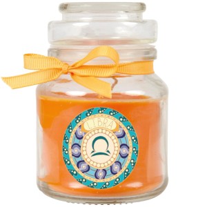 HS Candle Duftkerze Sternzeichen Waage Honigmelone im Glas mit Schleife, 30h Brenndauer.