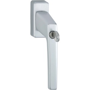 Fenstergriff aus Aluminium in Natur, abschließbarer Fensterbeschlag für erhöhte Sicherheit.
