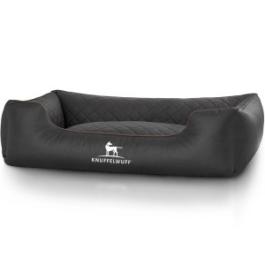 Schwarzes Knuffelwuff Hundebett Milan XL aus Kunstleder, gesteppt und mit hohem Rand.