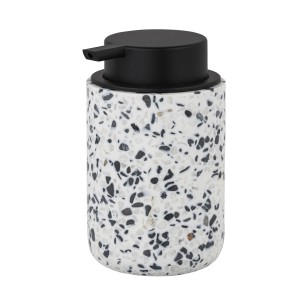 Schöner Wohnen Seifenspender Tosi, 300ml, Polyresin mit Terrazzo-Muster und schwarzem Pumpkopf.