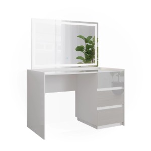 Vicco Schminktisch Marla, weiß hochglanz, 120 cm breit, mit LED-Spiegel.