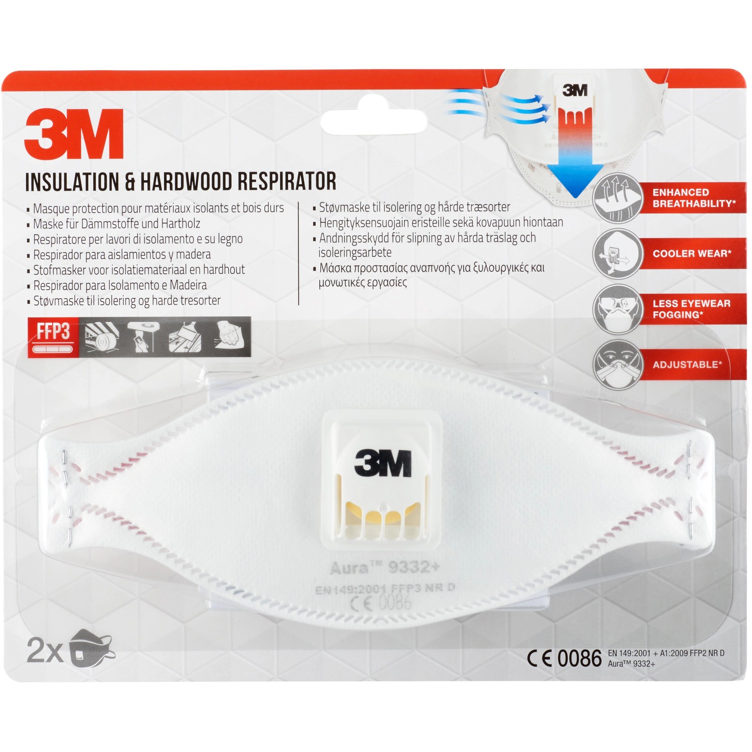 3M Aura Maske für Dämmstoffe und Hartholz 9332+