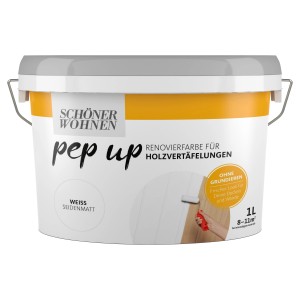 Schöner Wohnen pep up Renovierfarbe Weiß für Holzvertäfelung, 1 Liter Gebinde.