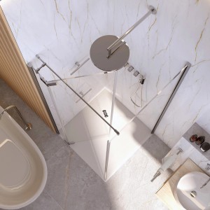 Eckdusche Brava Frame mit Drehtür, Festteil und Chrom-Wandprofil, 90x90x200 cm, DIN links.