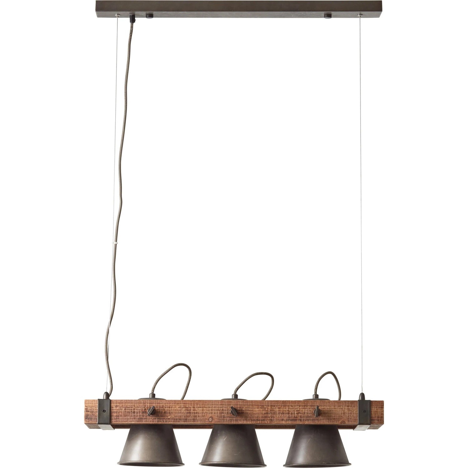 Brilliant Pendelleuchte Plow, 3-flammig, schwarz, aus Stahl und Holz.