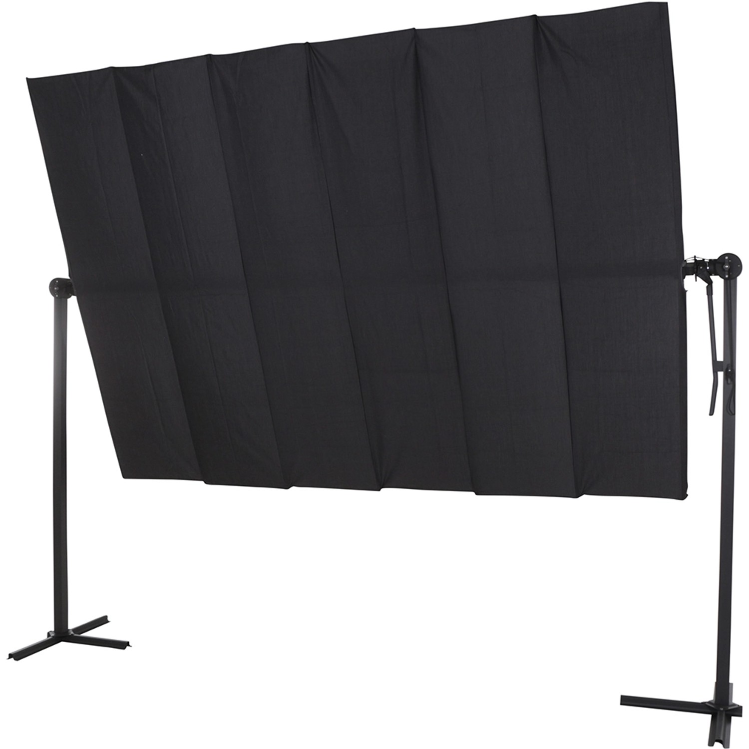 Anthrazitfarbener Siena Garden Marktschirm 350x250 cm mit Neigungsfunktion.