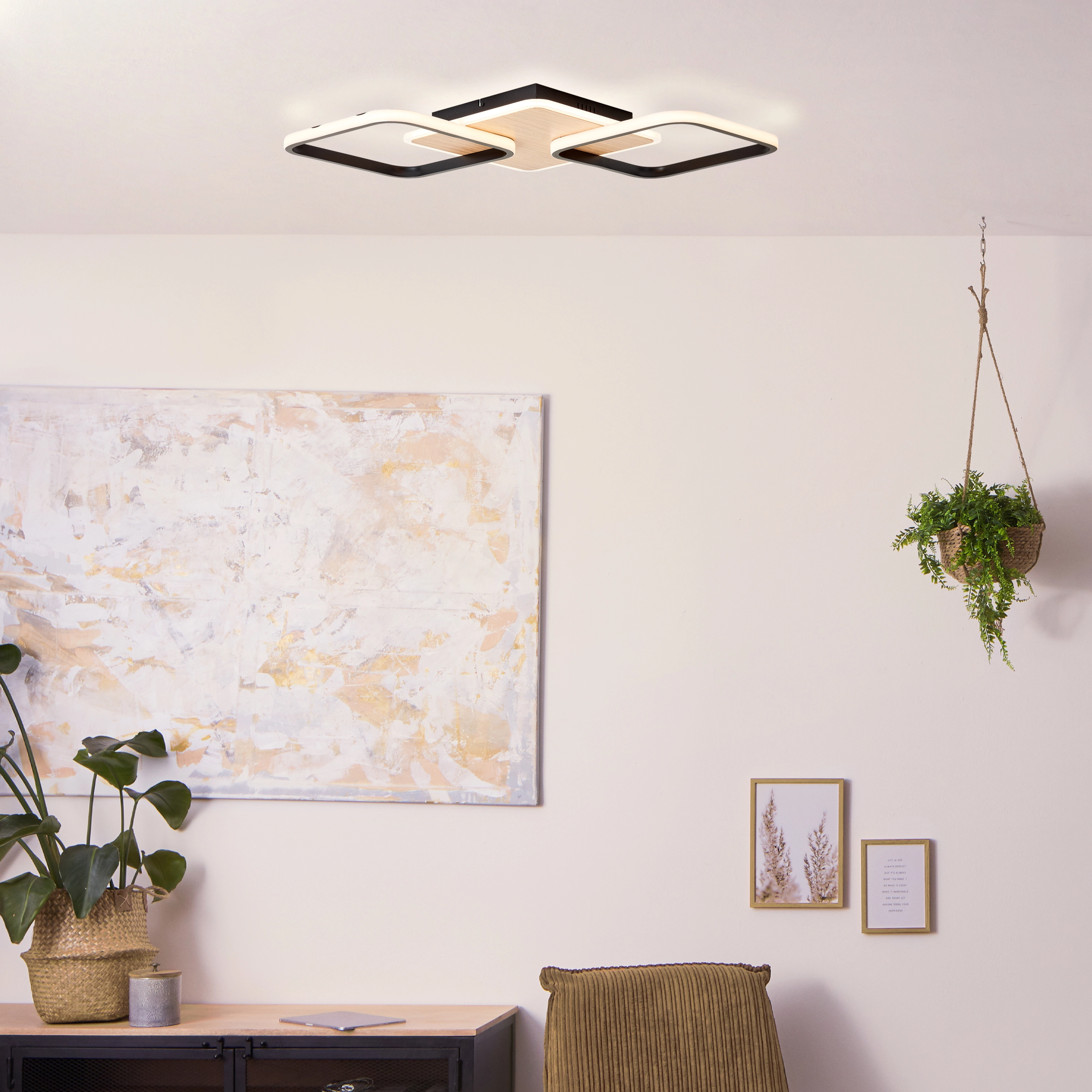 Brilliant LED-Deckenleuchte Dennet 62 cm x 62 cm 2-flammig Schwarz und Holz  kaufen bei OBI