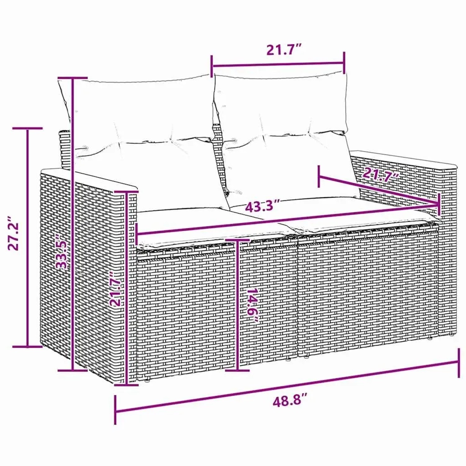 vidaXL Garten-Sofa-Set, 10-teilig, Schwarz, Poly Rattan, mit Maßangaben