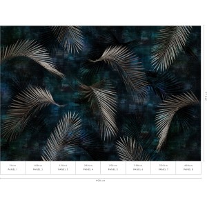 Erismann Fototapete Guido Maria Kretschmer Glossy Palms Silber, 4x2,7m. Palmblätter mit Glanzeffekten auf dunklem Grund.