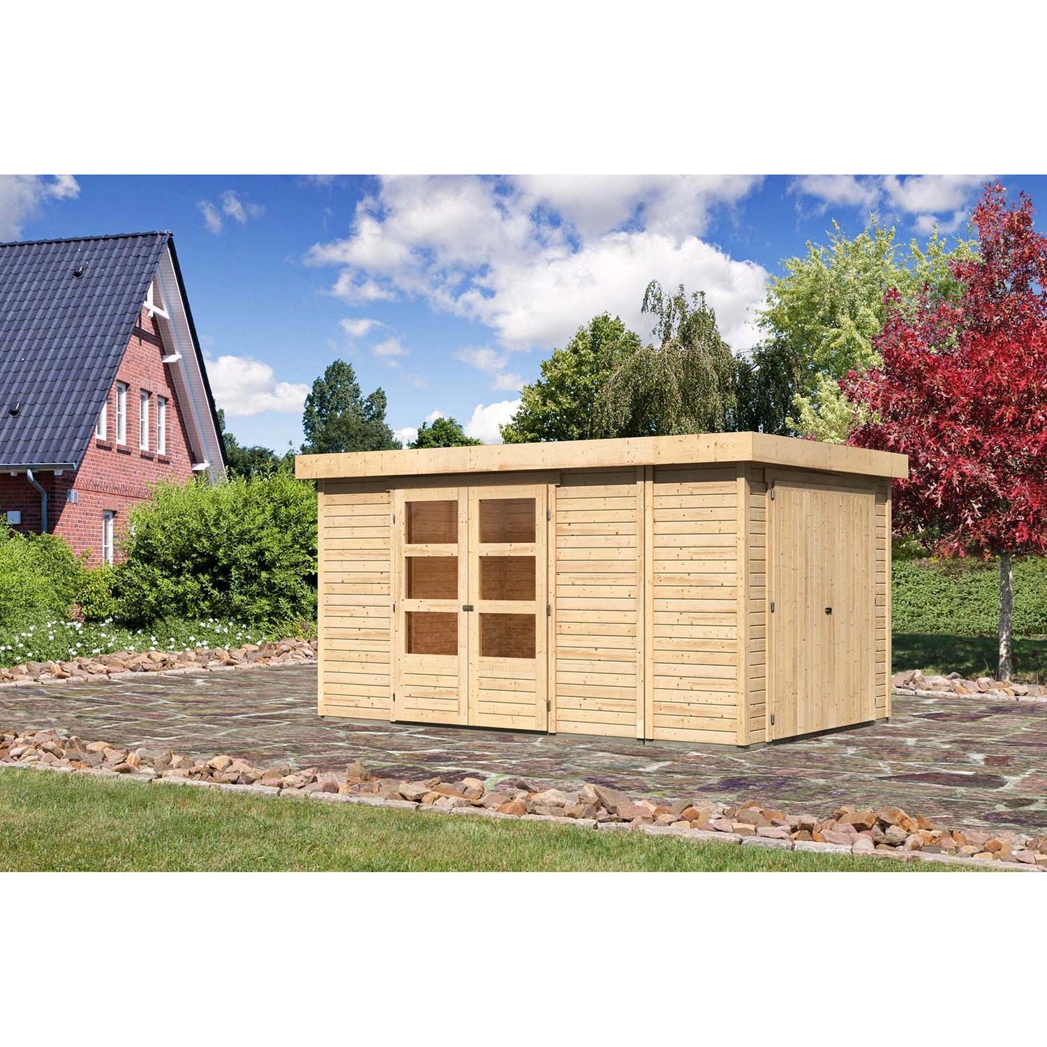 Karibu Holz-Gartenhaus Retola Natur Flachdach Unbehandelt 298 cm x 242 cm günstig online kaufen