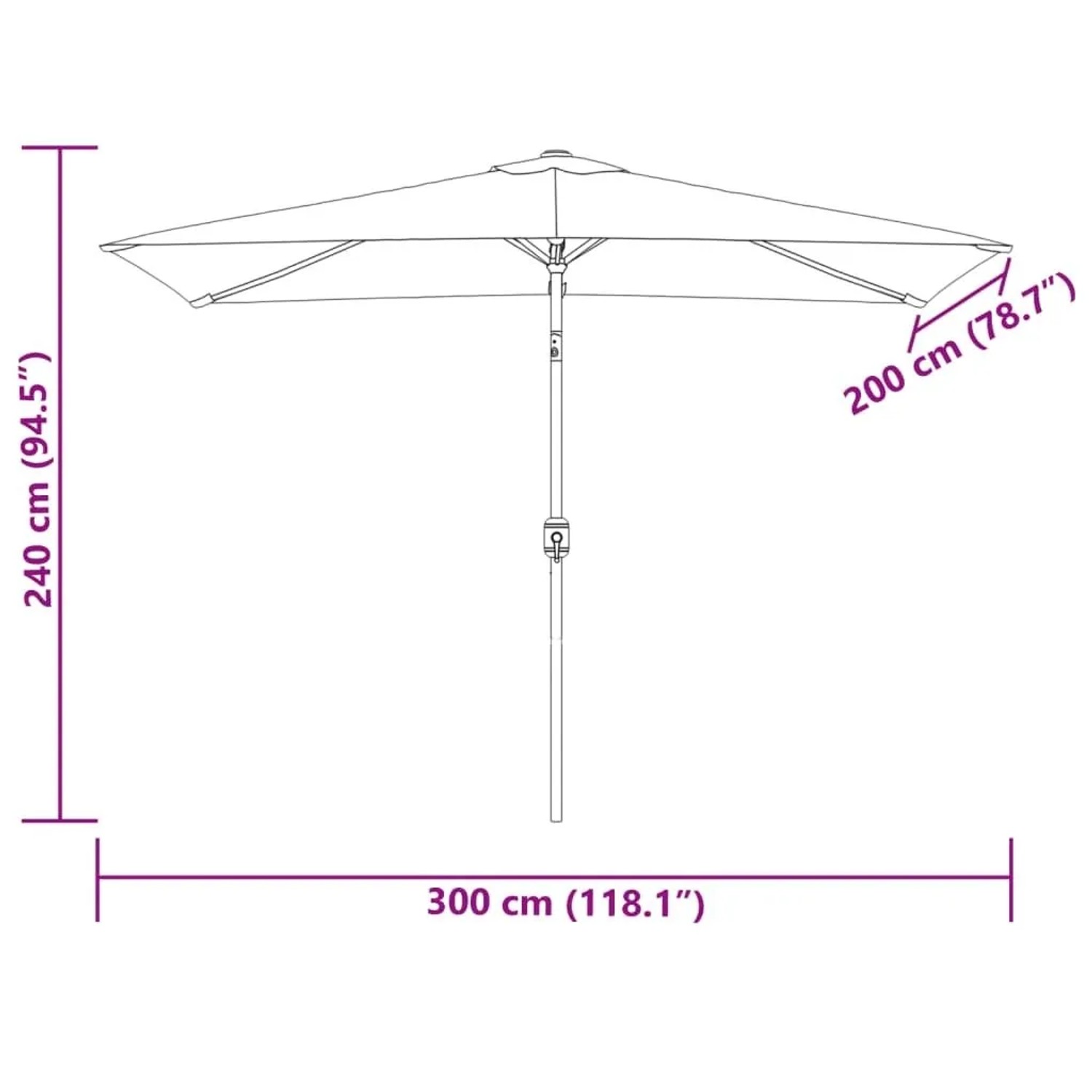 Rechteckiger vidaXL Sonnenschirm 200x300 cm in Sandweiß. Maße: 240 cm Höhe, 300 cm Breite.
