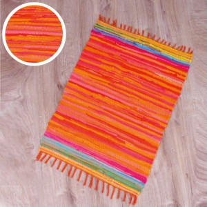 Orangefarbener Bestlivings Flickenteppich Tonal (120x180 cm) aus Baumwolle mit Fransen.