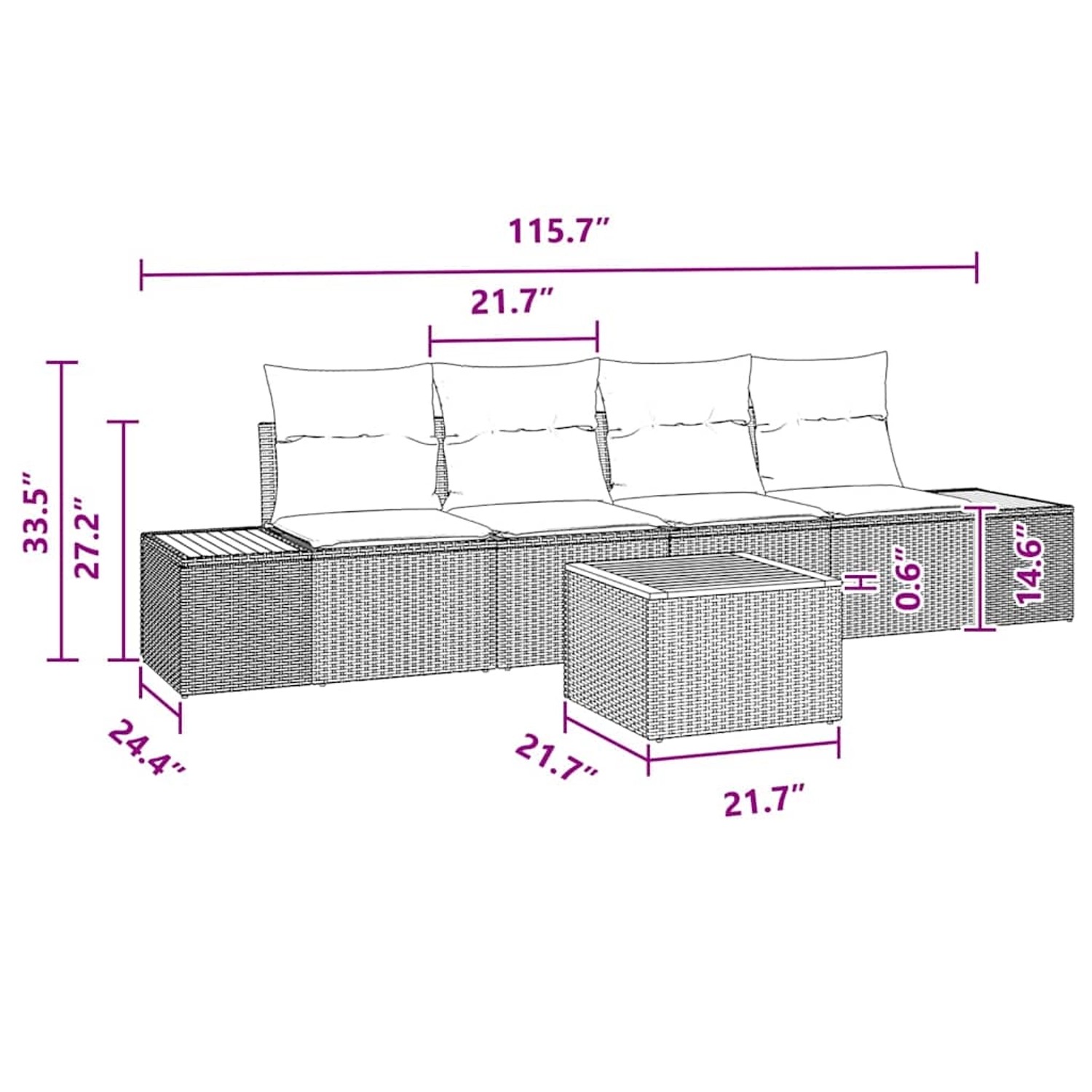 vidaXL Gartenmöbel-Set, 5-teilig, schwarz, Poly Rattan, mit Maßen. Ideal für Terrasse und Garten.