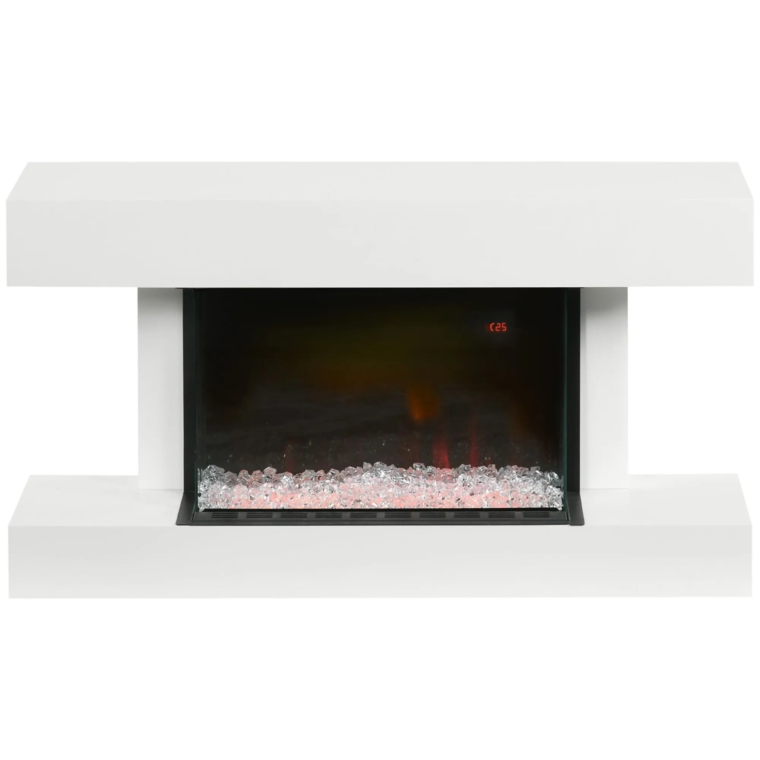 HOMCOM Elektrokamin Stahl mit Heizung 2000 W Hartglas 98L x 27B x 54,5H cm Weiß