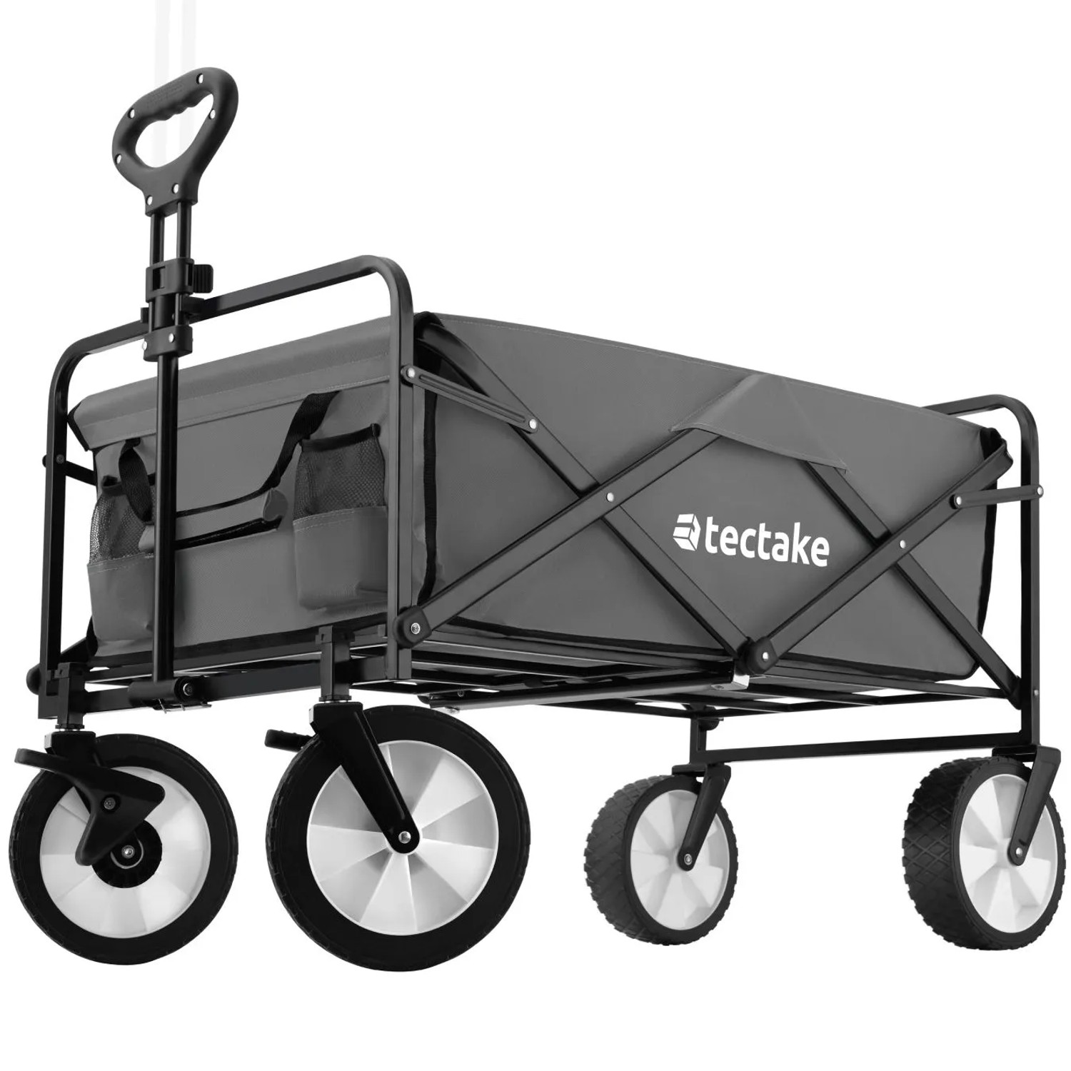 Tectake Bollerwagen Leon Faltbar Mit Bremsen und Gummierten Kunststoffrädern  91 x 53 50 x 101 cm Grau