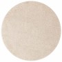 Runder, cremefarbener Shaggy Teppich aus PP mit weichem Hochflor und rutschfester Basis, 90 cm Durchmesser.