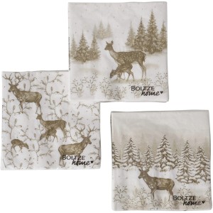 Boltze Servietten Anton, 20-tlg., beige/weiß mit Hirsch-Motiven für die Weihnachtsdekoration.