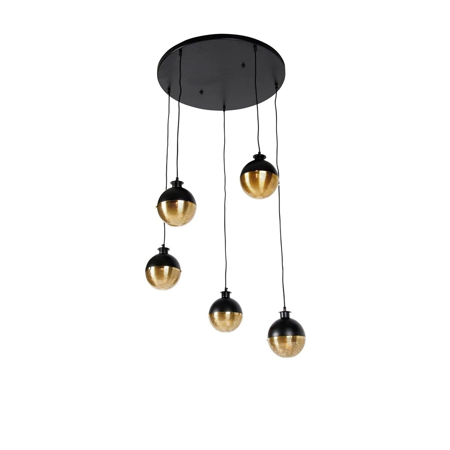 QAZQA Industrielle Hängelampe Schwarz mit Messing 5 Lichter Haicha