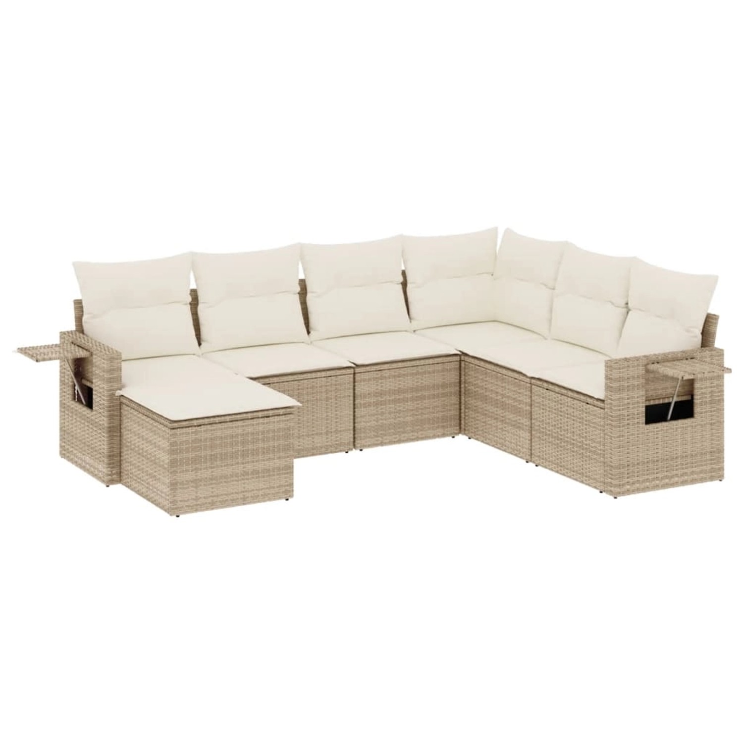 vidaXL 7-Tlg Garten-Sofagarnitur mit Kissen Beige Poly Rattan 3220497