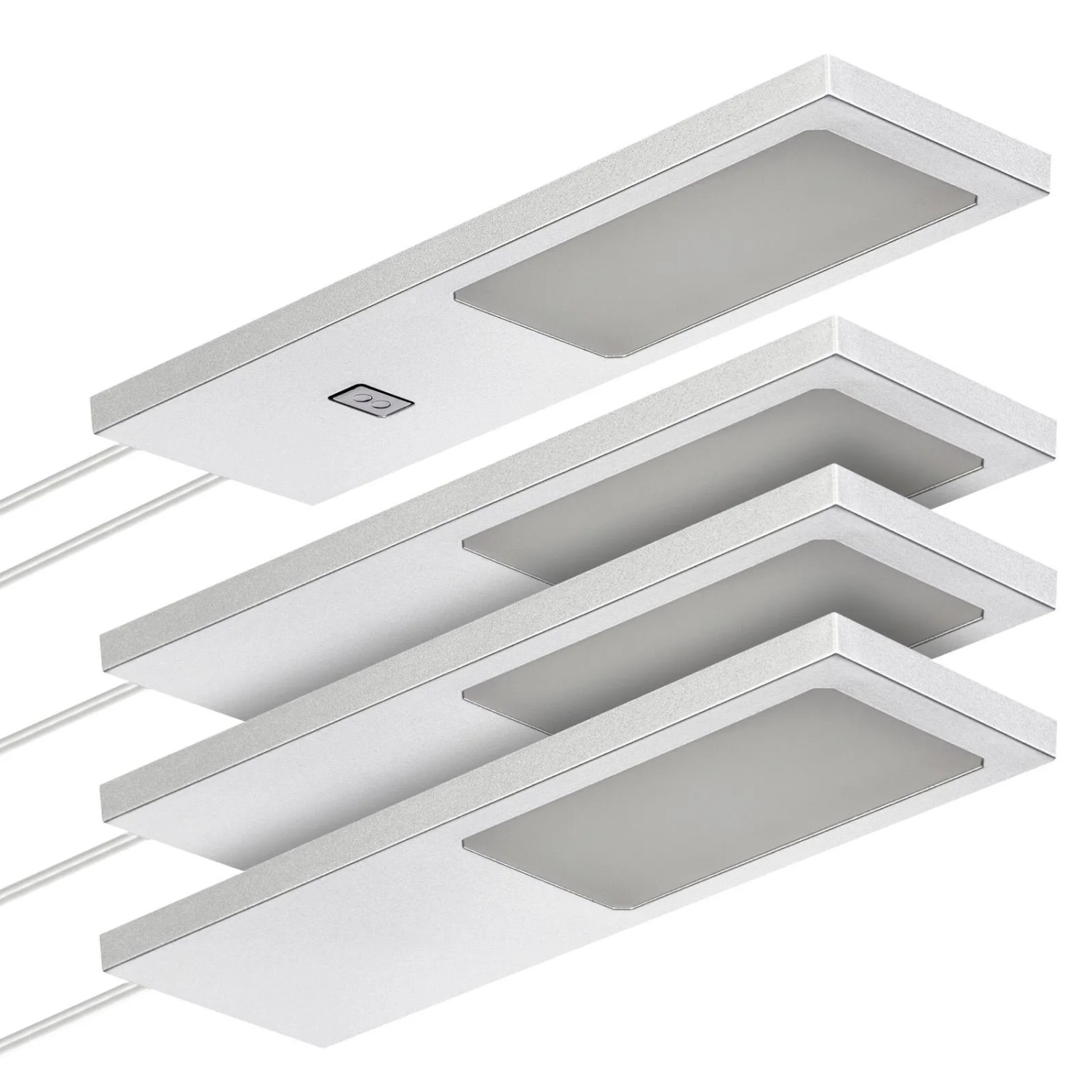 SOTECH 4er Set LED Möbelleuchten GIULIA II mit und Ohne Sensor Silbergrau 4000K Neutralweiß inkl. Trafo und Verteiler