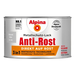 Dose Alpina Metallschutz-Lack Anti-Rost Silber glänzend, 300ml. Rostschutzgrundierung, Lackierung in einem.