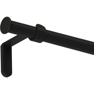 Schwarzes Gardinenstangen-Set aus Metall, 160 cm lang, mit Halterung und Endstück.
