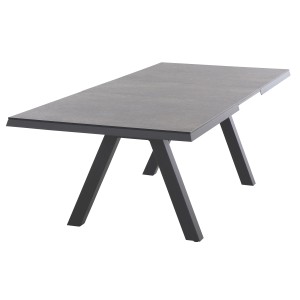Ausziehbarer Gartentisch Ferrostone von Siena Garden, 100x260 cm, mit Aluminiumgestell und HPL-Tischplatte.