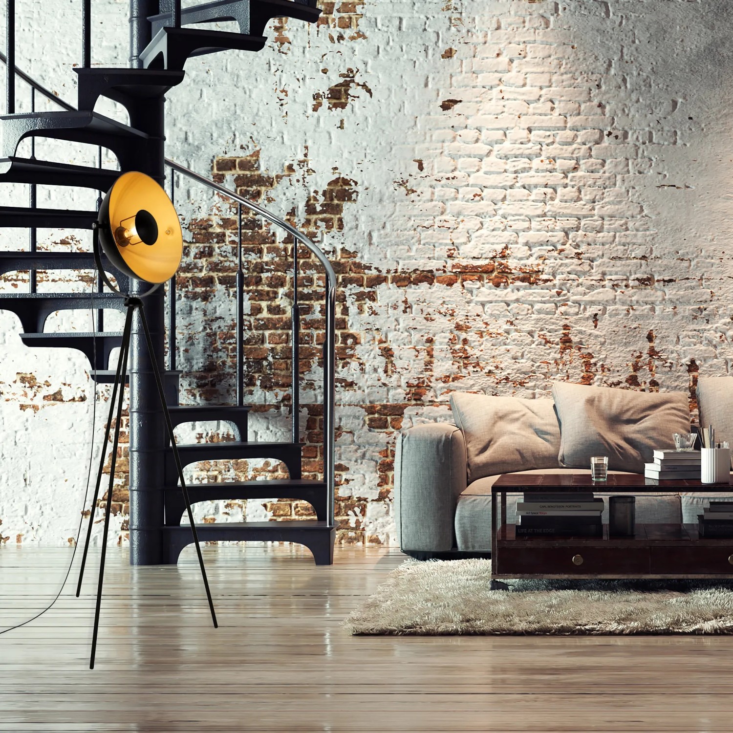 Brilo Stehleuchte Vintage, schwarz-goldene Design-Lampe mit Fußtaster, 148cm hoch.