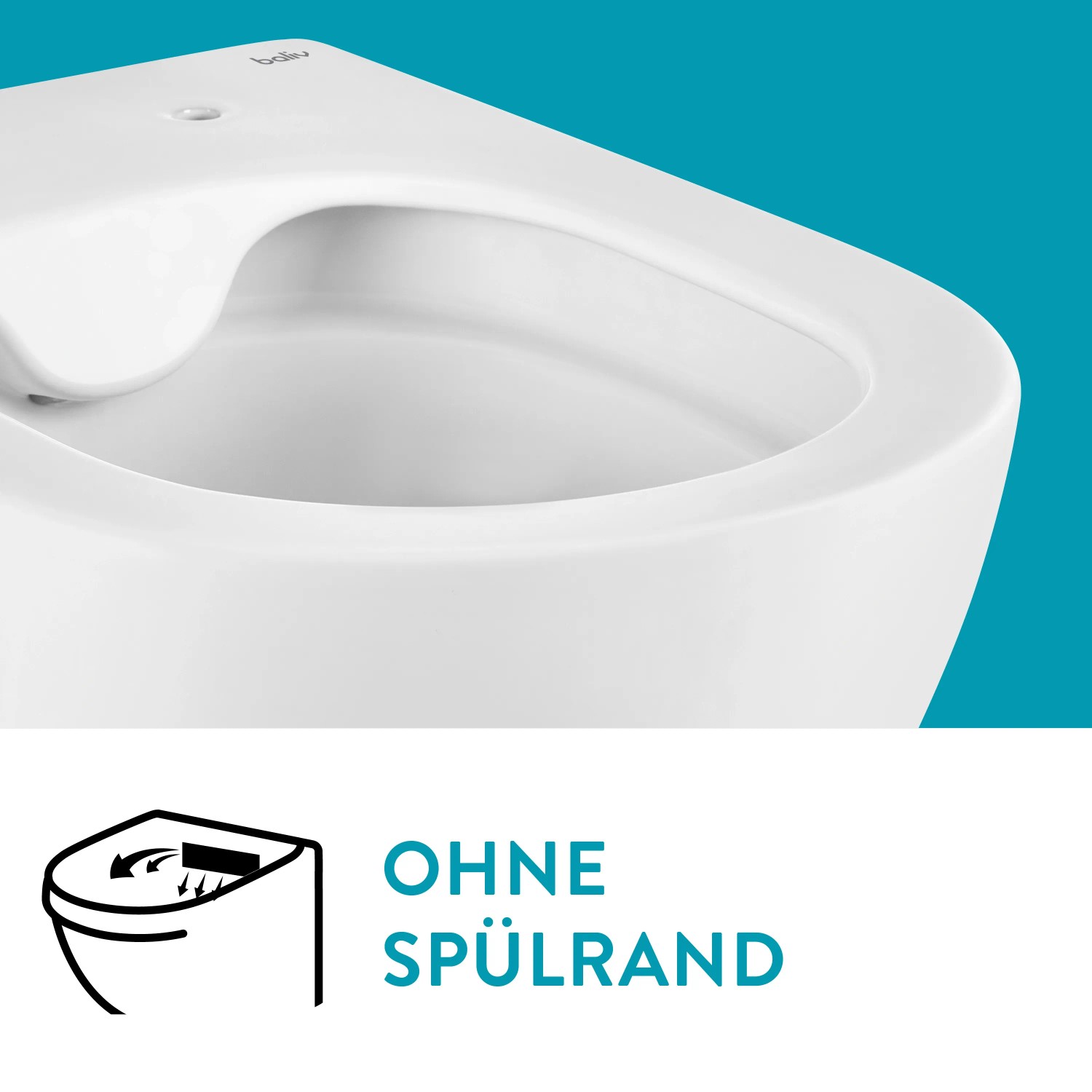 Detailaufnahme: Weißes, spülrandloses Wand-WC-Set Davenport von baliv mit verkürzter Bauform.