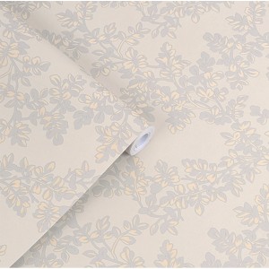 Laura Ashley Vliestapete Burnham Dove Grey mit Blattmuster, Rolle angeschnitten.