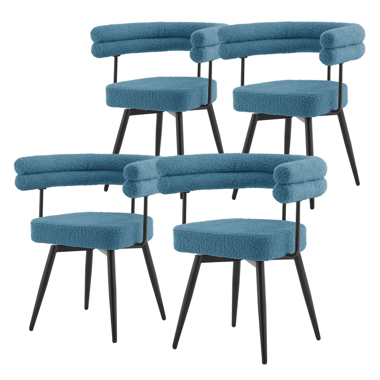 ML-Design Esszimmerstühle Drehbar 4Er Set Blau Teddy-Stoff