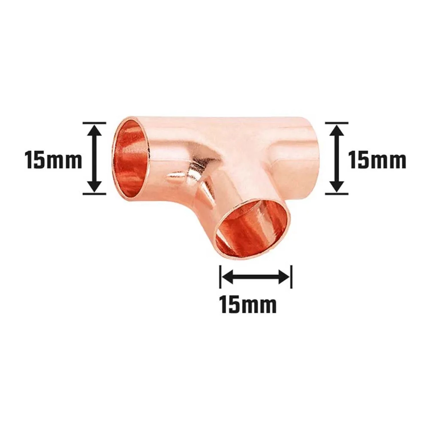 Löt-T-Stück aus Kupfer, Ø 15 mm, 10er-Pack für die Kupferrohrinstallation.