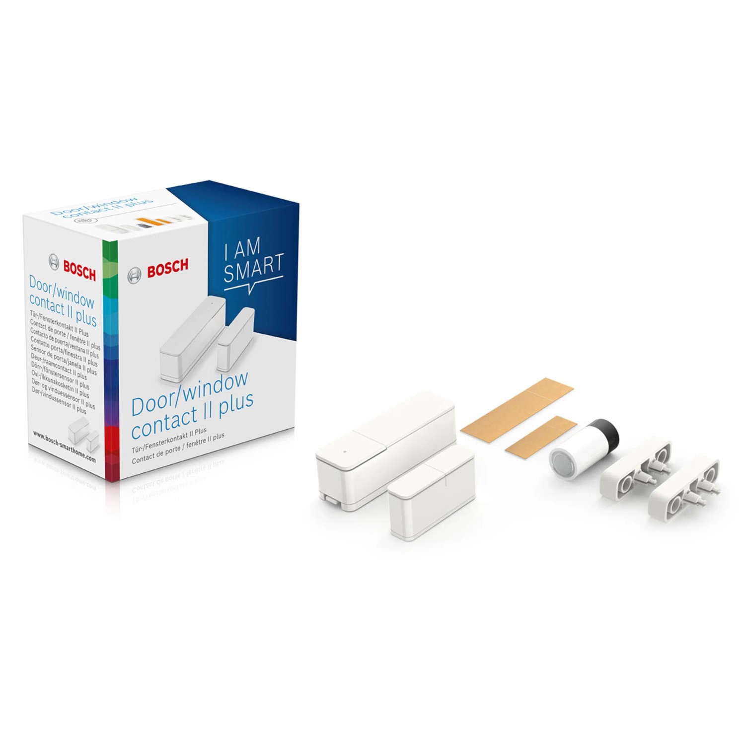 Bosch Smart Home Fenster-/Türsensor II Plus, weiß, mit Zubehör für die Hausautomation.