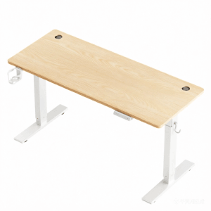 HOMAVO höhenverstellbarer Schreibtisch, 120x60 cm, mit weißem Gestell und heller Holzplatte.